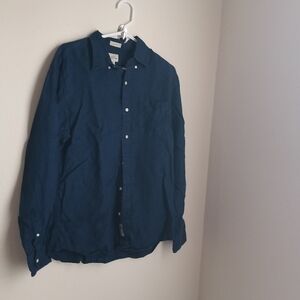 J. Crew Shirt Men M Deep Blue Casual Button Down Irish Linen Office Preppy Dinne